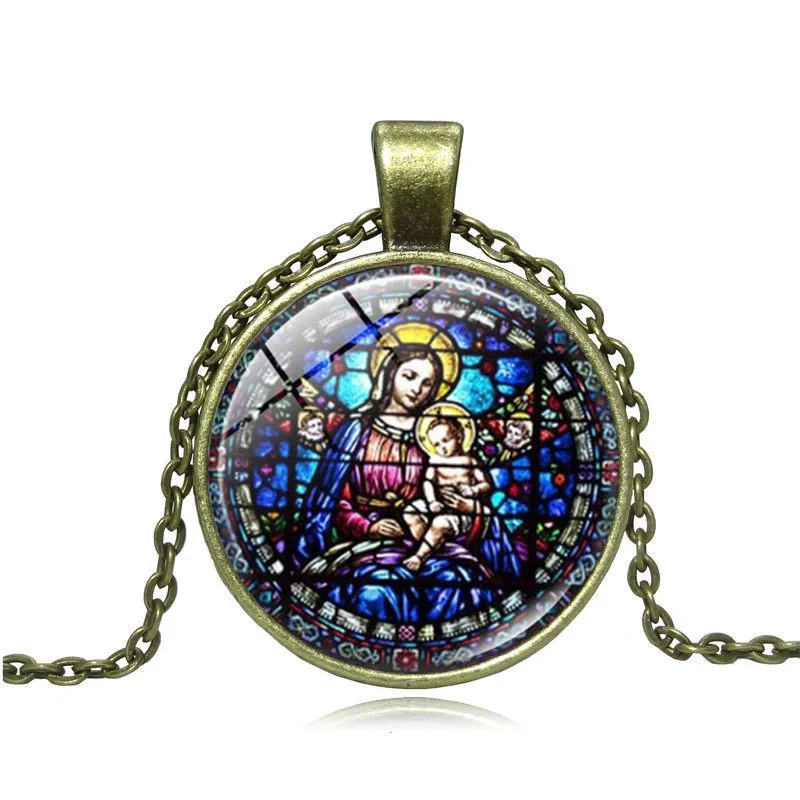 XUSHUI XJ God Bless Роза Девы Марии стеклянный кабошон кулон ожерелье христианские