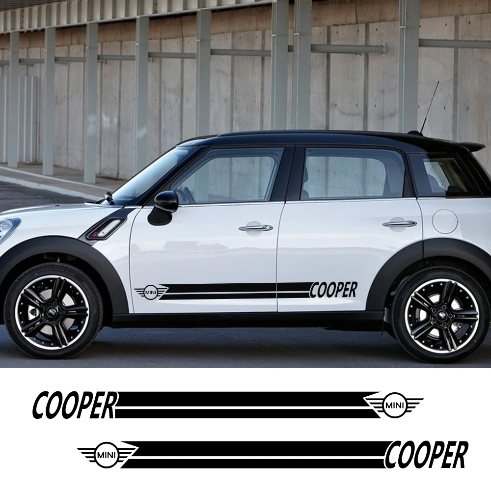 Для MINI Cooper S One JCW R50 R53 R55 R56 R57 R58 R60 F55 F56 F57 F60 боковая юбка полосы наклейки на тело автомобильные аксессуары