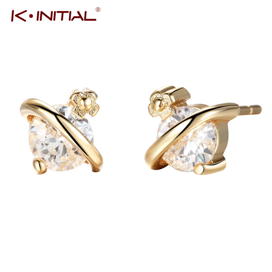 Серьги Kinitial с прозрачными фианитами для женщин золотистый цвет дизайн