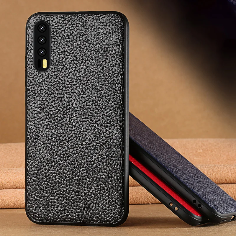 

Чехол из натуральной кожи для телефона Huawei P20 Pro, чехол с текстурой личи, задняя крышка для P10 Mate 10 Nova 2s Plus Honor 9, чехлы