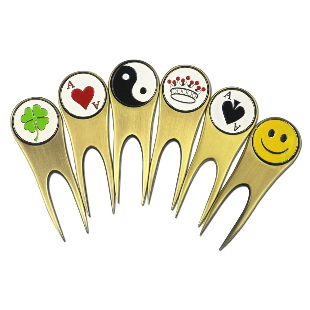 10 Types Golf Ball Marks Unique Designs with Antique Brass Divot Repair Tool - Kit | Спорт и развлечения