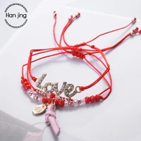 designer red thread rope charm bracelets for women fashion friendship crystal letter bracelet with love jewelry wedding gifts