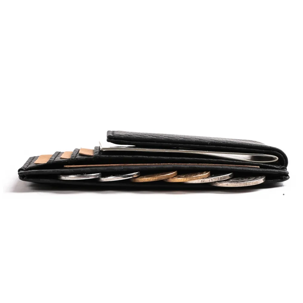 Мужской бумажник из углеродного волокна с зажимом для денег кожаный тонкий ID