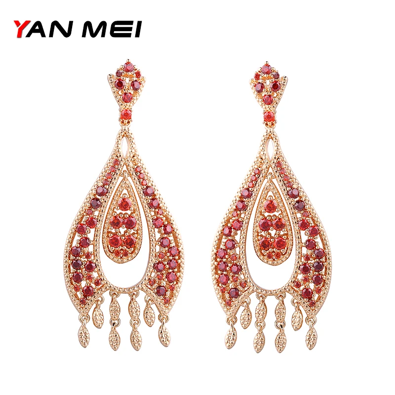 Женские серьги подвески YAN MEI романтичные с фианитом GLE6050 2017|dangle earrings|cubic zirconia