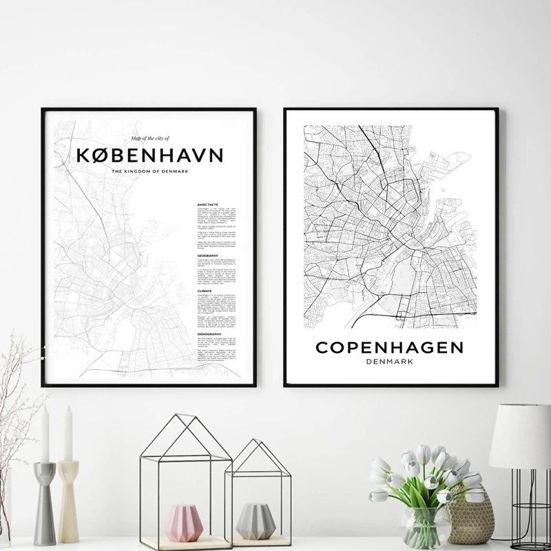 Плакат-карта copenheng City, Современная Картина на холсте, скандинавские принты, настенные художественные картины для датской гостиной, украшения для дома