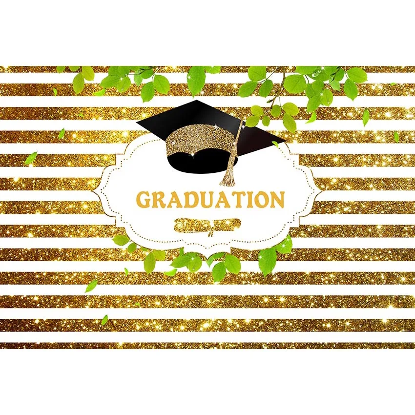 

Golden White Stripes Photo Backdrops For Picture Photo Studio Custom Graduation Bachelor Cap Photography Backgrounds Vinyl