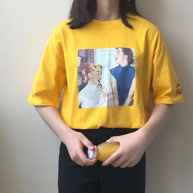 Harajuku Графические футболки для женщин Kawaii летние топы Футболка Tumblr корейский Ulzzang