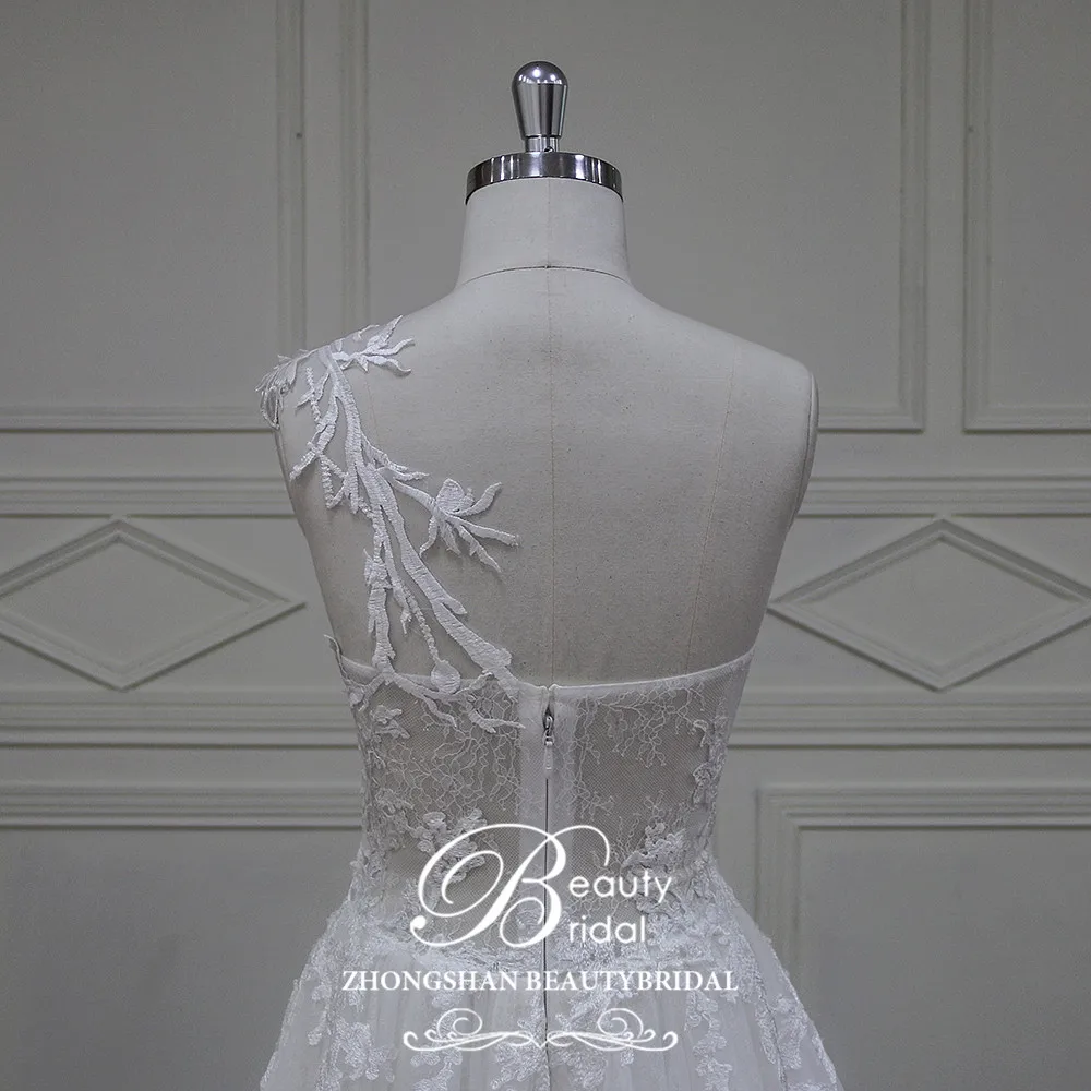 Beautybridal настоящие фотографии Роскошная свадебная одежда Королевский поезд Кружева Аппликации А-силуэт одно плечо свадебное платье XF16028