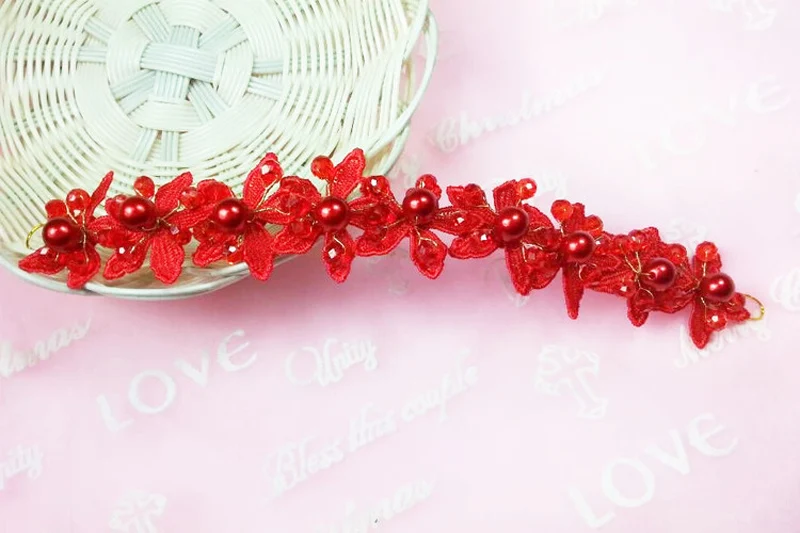 F 27x3cm Red Lace Великолепная красная повязка на голову в виде короны с цветами Тиара Свадебный золотой цвет головные уборы повязка для волос гребни невесты вечерние женские украшения для волос клипсы - Окраска металла: F 27x3cm Red Lace