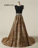 new two piece long prom dresses leopard grain 2 piece evening prom gowns crystal beads wedding party gown