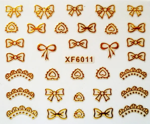 1 лист дизайн ногтей 18K Золотой кружевной бант переводная Наклейка 3D украшение