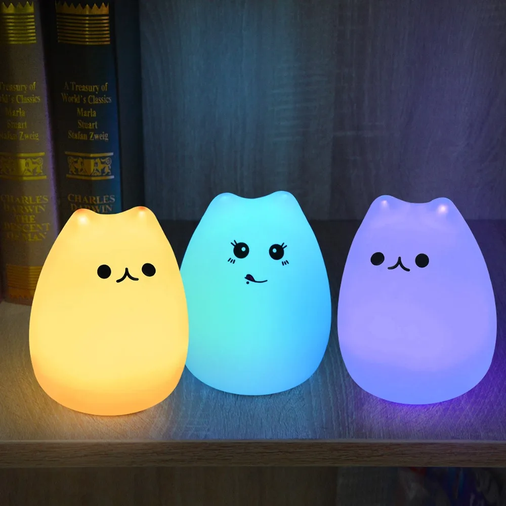 Премиум силиконовый кот животное ночник 7 видов цветов RGB LED Настольная лампа