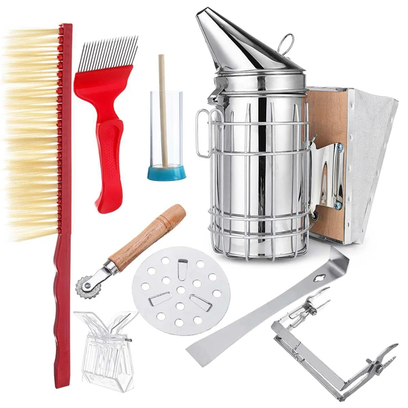 

Stainless Steel Beekeeping Bee Hive Smoker Kit Heat Shield Protection Scraper Apiculture Accessories Equipment Tools Set