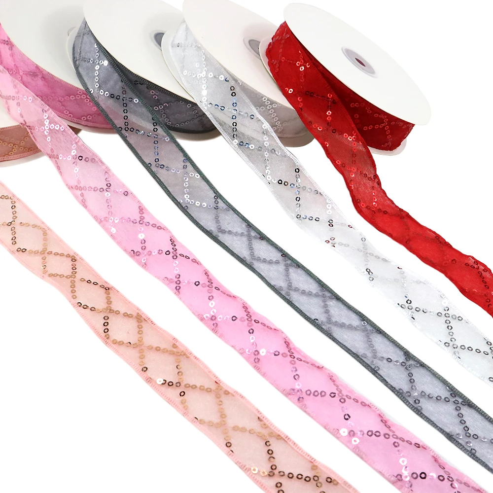 Вечерние аксессуары из органзы с блестками 25 мм или 42 ярдов yc2546|gauze ribbon|ribbon yardsribbon |