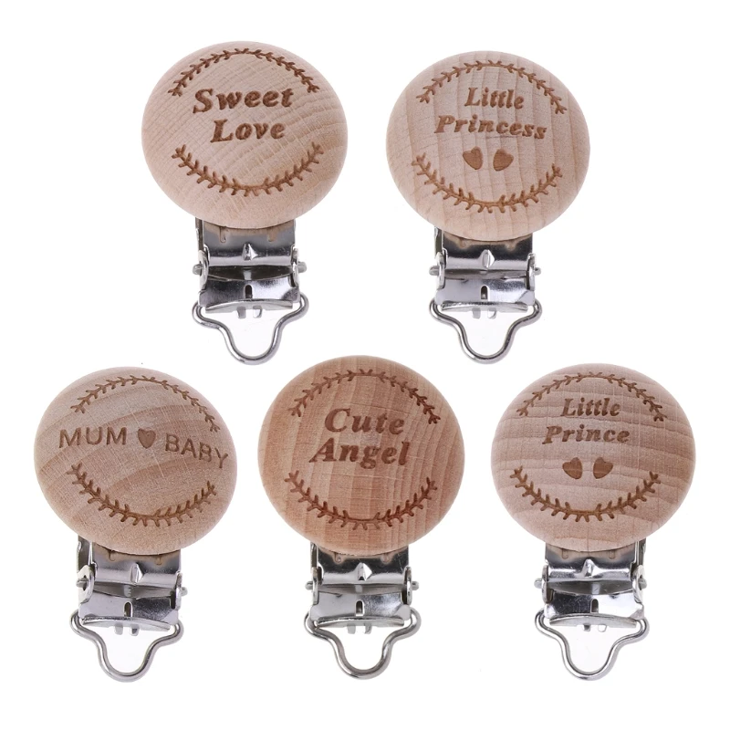 

Natural Beech Wood Baby Pacifier Clip Engraved Wooden Pacifier Holder Dummy Clip JUL28-A
