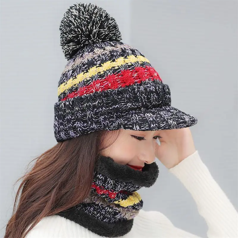Женские шапки-бини Skullies вязаная шапка с шарфом Мужская теплая шерстяная толстые