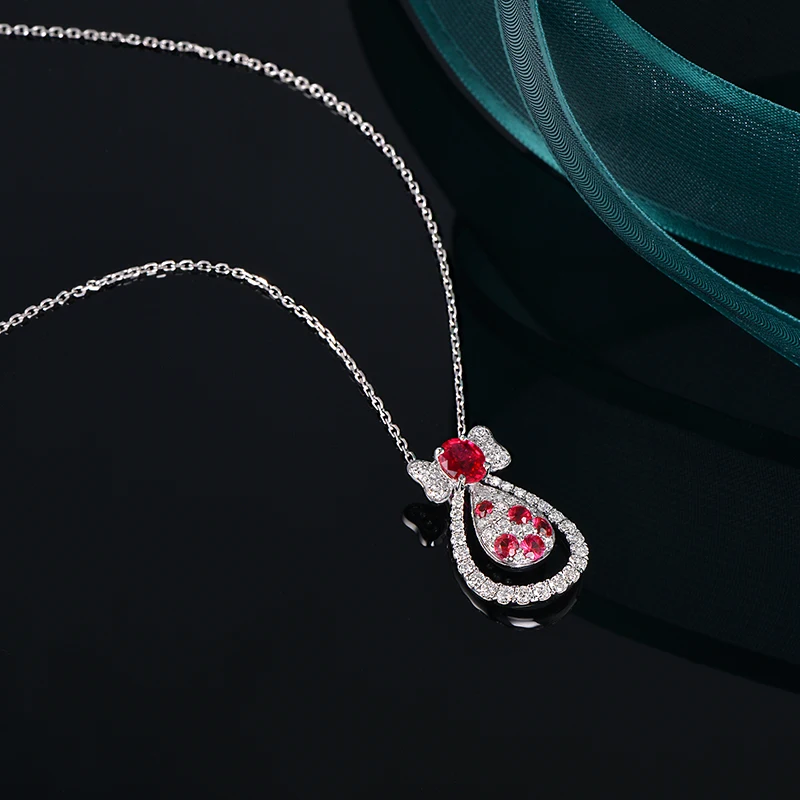 0.43ct естественный Овальный разрез рубин и 0.47ct круглых бриллиантов Обручение кулон