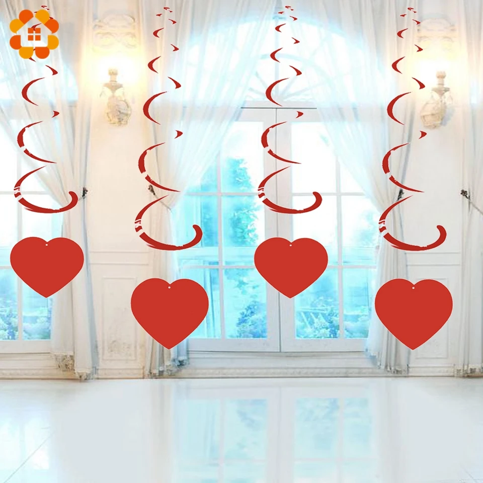 Свадебное украшение! 6 шт. белое и красное сердце потолочное подвесное вихревое