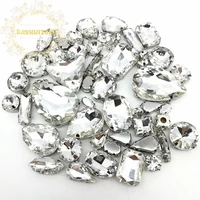 popular mix white size crystal glass sew on rhinestones silver bottom diy womens dresses and shoes 52pcs 23sizes 10shapes