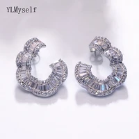 luxury curve shape jewelry big stud earrings trendy whitegold color shiny cz crystal large earrings for women