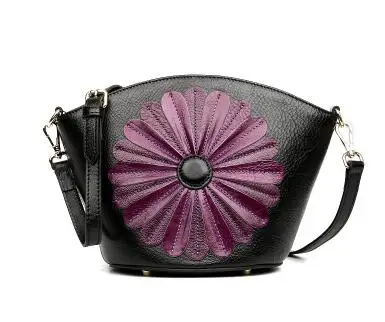 Black purple SUWERER/женские сумки из натуральной кожи; женские сумки из воловьей кожи с цветочным принтом; дизайнерская Роскошная модная качественная сумка ручной работы; арт-сумка - Цвет: Black purple