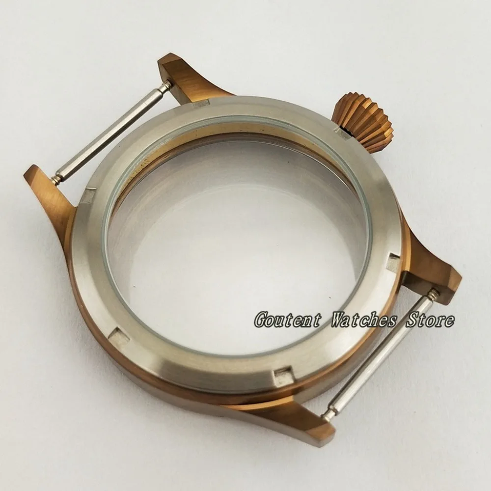 

43mm Corgeut Coffee Watch Case Sapphire Glass Fit ETA 6497/6498 ST36 Movement Wristwatch Shell