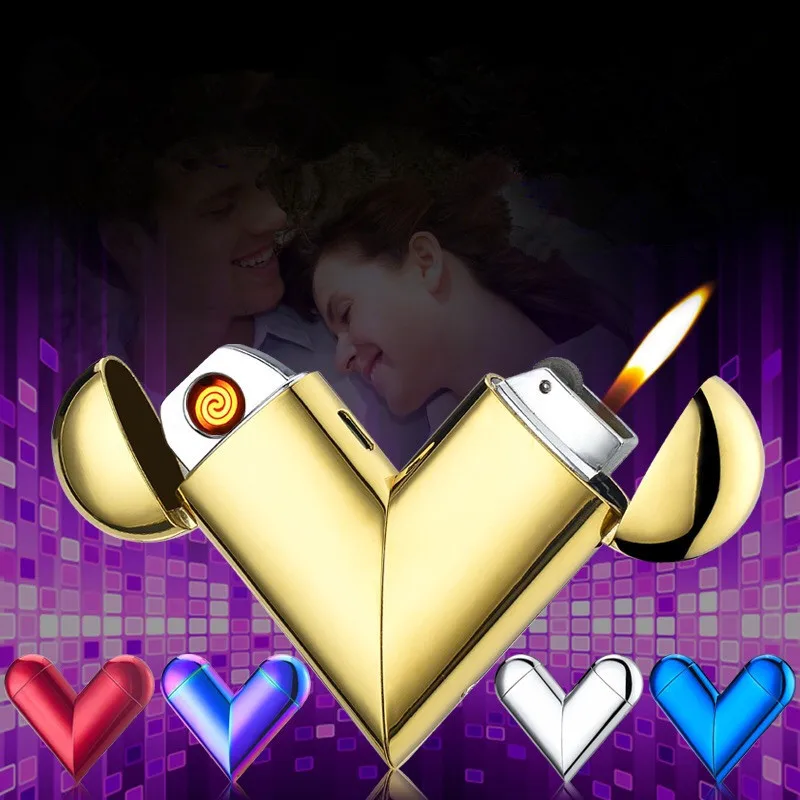 Hot Heart Lighter USB Chargeable Gas Both Cigarette Plasma Windproof Electric Smoking Tool For Love | Дом и сад