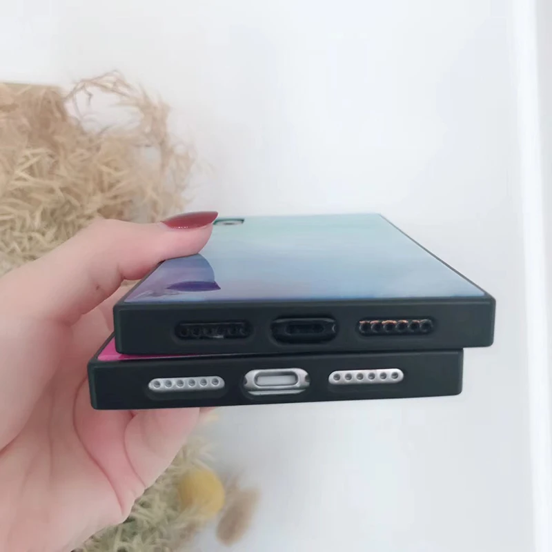 Для iphone 7 8 Blue Ray Стекло квадратный чехол для телефона X 6 плюс Роскошный Глянцевый