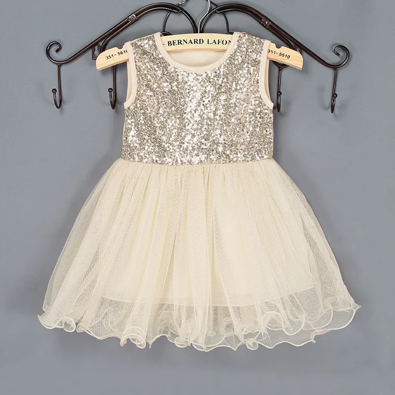 Милое Платье-пачка с блёстками цвета слоновой кости для девочек летнее шифоновое