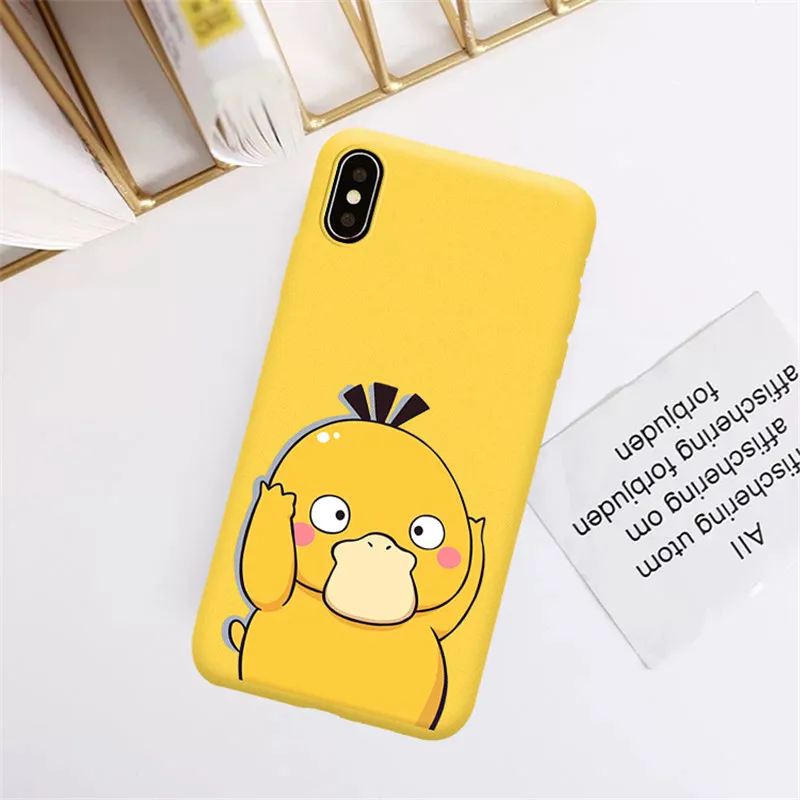 Style 1 Милый мультяшный Psyduck Pika чехол для телефона для iPhone 7 X XS MAX XR 8 6 6s Plus Мягкий матовый желтый силиконовый чехол - Цвет: Style 1