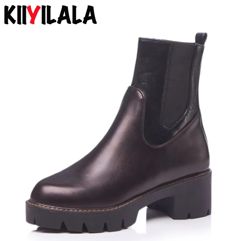 Kiiyilala новые ботинки на молнии массивном каблуке женская модная обувь платформе