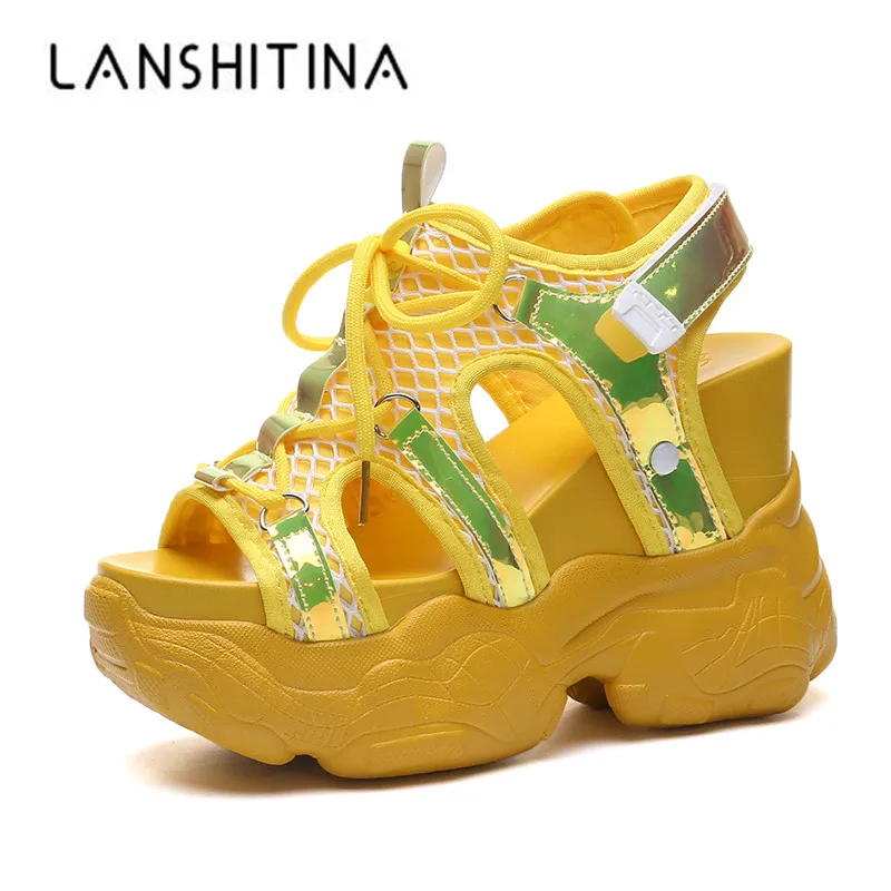 Новинка 2019 г. летние женские удобные сандалии на платформе высоком каблуке