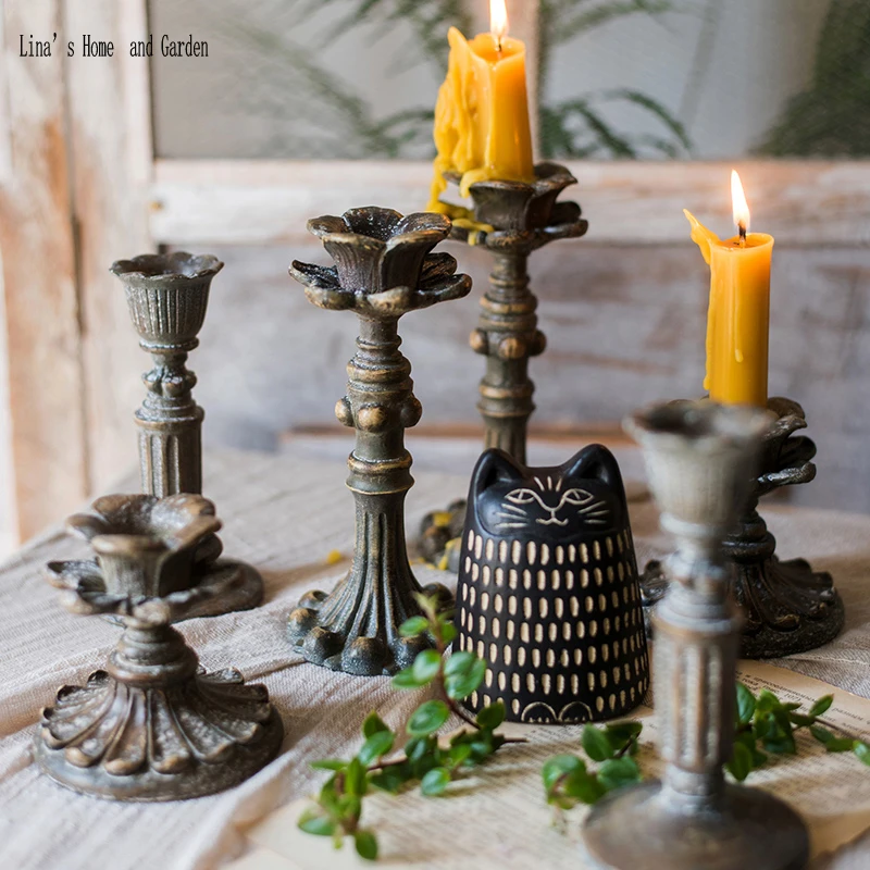 

retro vintage handmade French decorative pillar candle holders