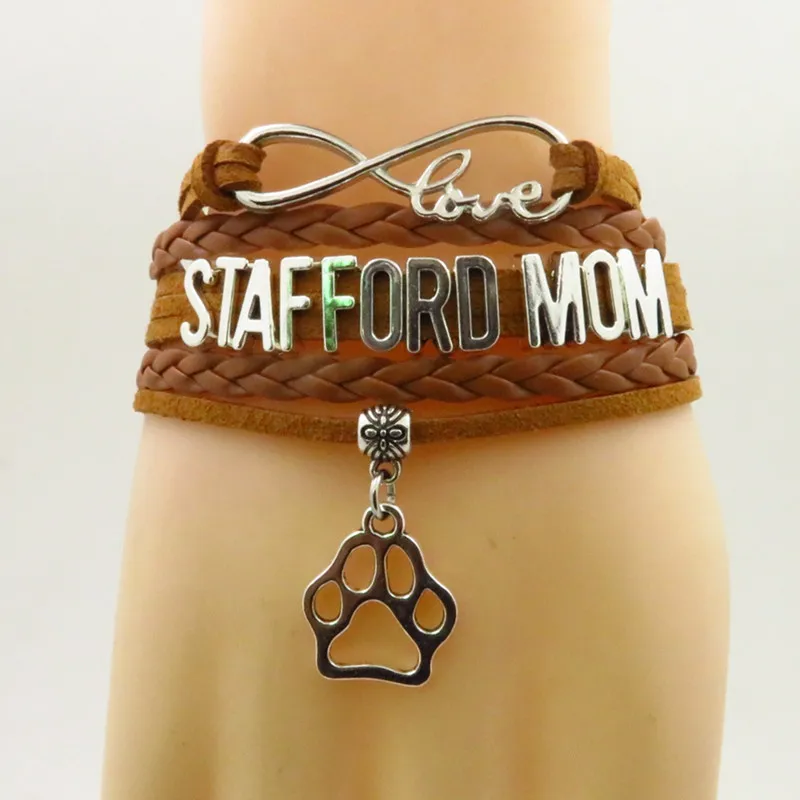 Brown - stafford mom love stafford mom bracelet dogs paw charm stafford mom bracelets& bangles for women and man stafford dogs bangle - Окраска металла: Brown - stafford mom