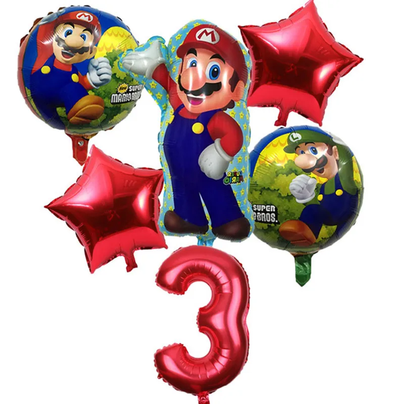 3 6 шт./партия Super Mario Bros шары День рождения Луиджи Марио гелием воздушный шар 32 дюймов Номер Игры баллон украшения Supplie - Цвет: 3