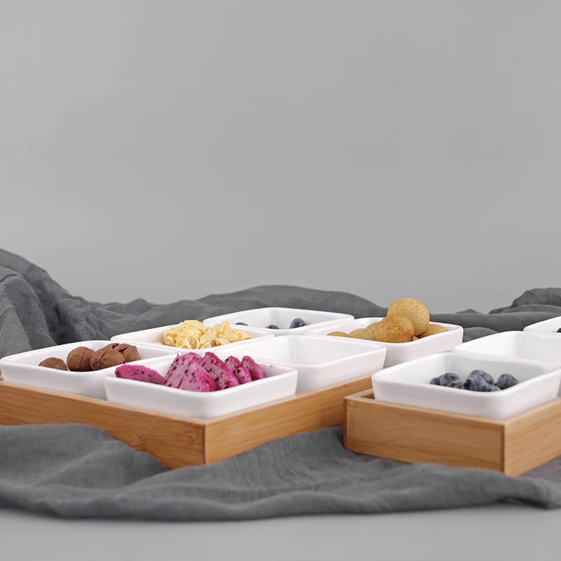 Высокое качество керамическая фруктовая десертная миска с бамбуковым поддоном