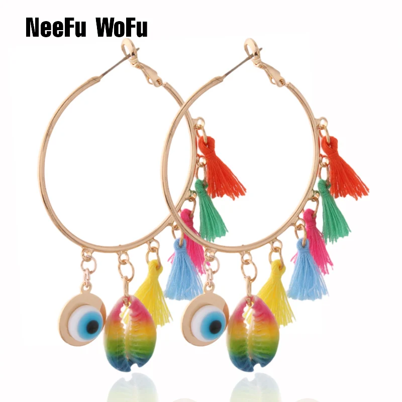 

NeeFu WoFu Drop Big Earring shell tassel Earrings for Woman Ear Large Long Brinco Oorbellen Flower pattern Earrings