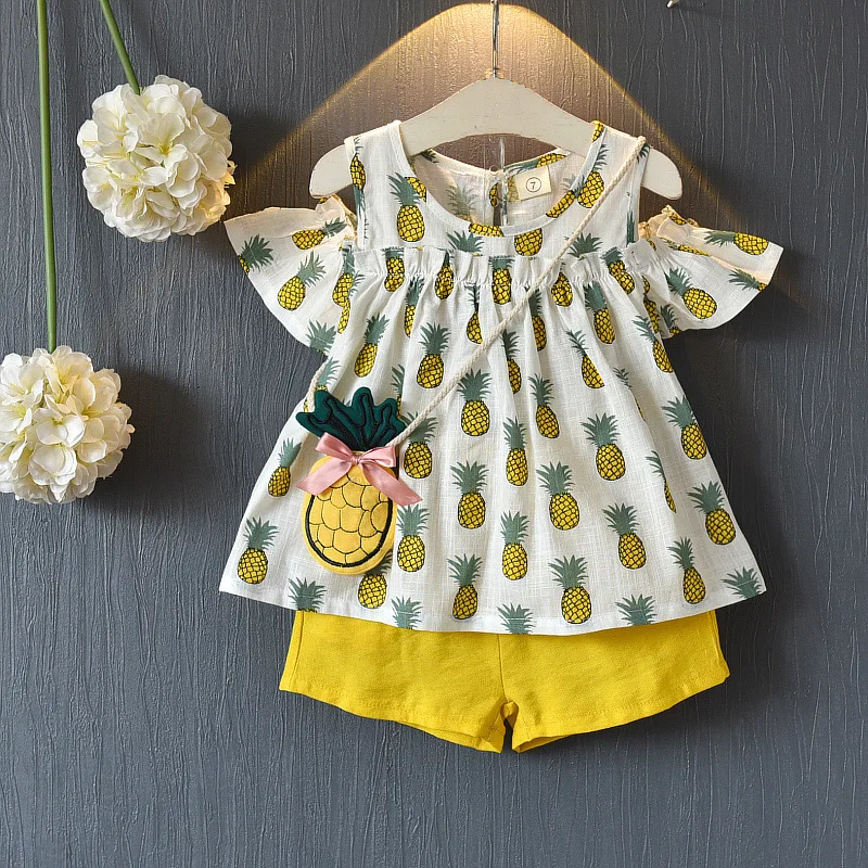 Новинка 2018 года летнее платье без бретелек с ананасом для девочек рубашка + шорты