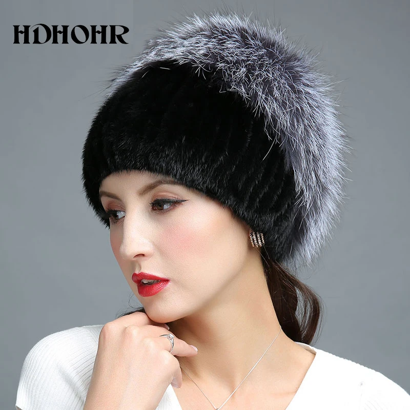 HDHOHR 2020 Новая меховая шапка для зимы женская из натурального меха норки с мехом
