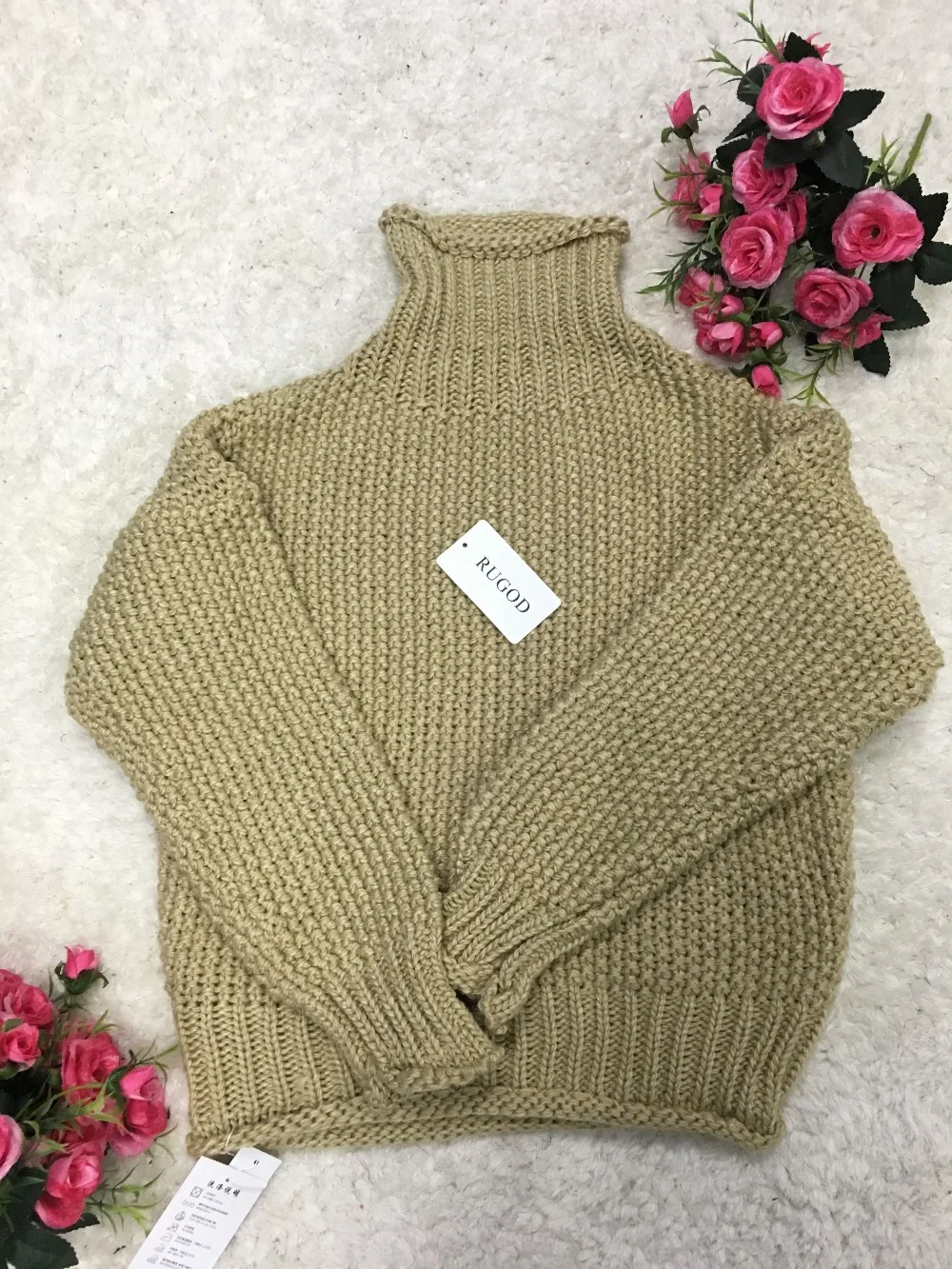 RUGOD Лидер продаж, женский свитер с высоким воротом и длинным рукавом, Женский однотонный пуловер, вязанный зимний, Джерси, mujer invierno