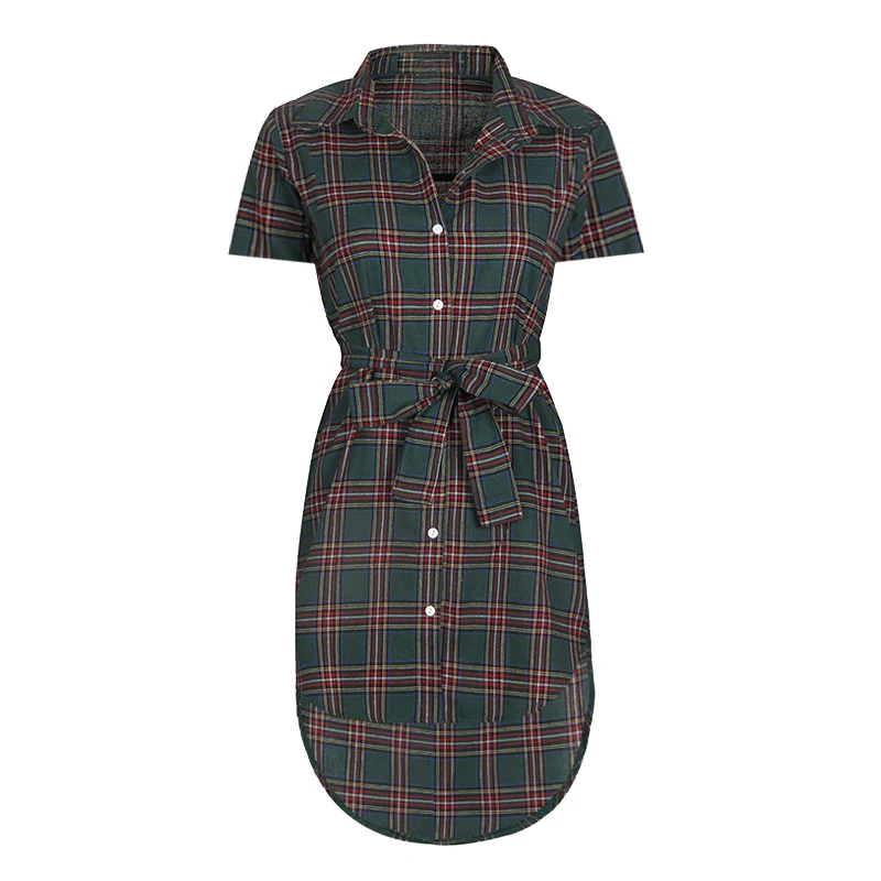 

Blouses shirts Women Irregular Plaid Shirt Sexy Tunic Feminine Blouses short Sleeve Turn Down Collar Office shirts tops WS8134M