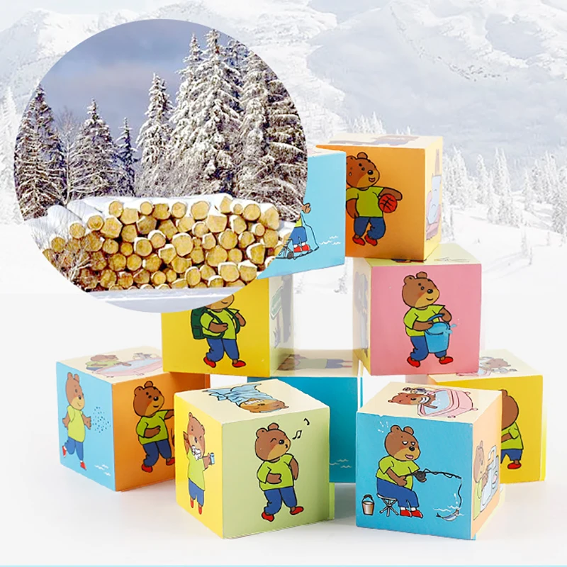 Деревянные блоки игрушки материалы montessori обучающий мультфильм животных 3D
