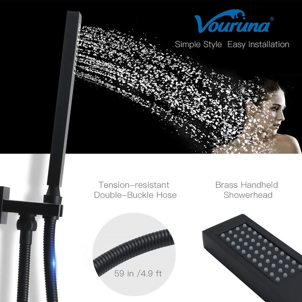Душевая система VOURUNA 8 дюймов дождевой смеситель для ванной комнаты