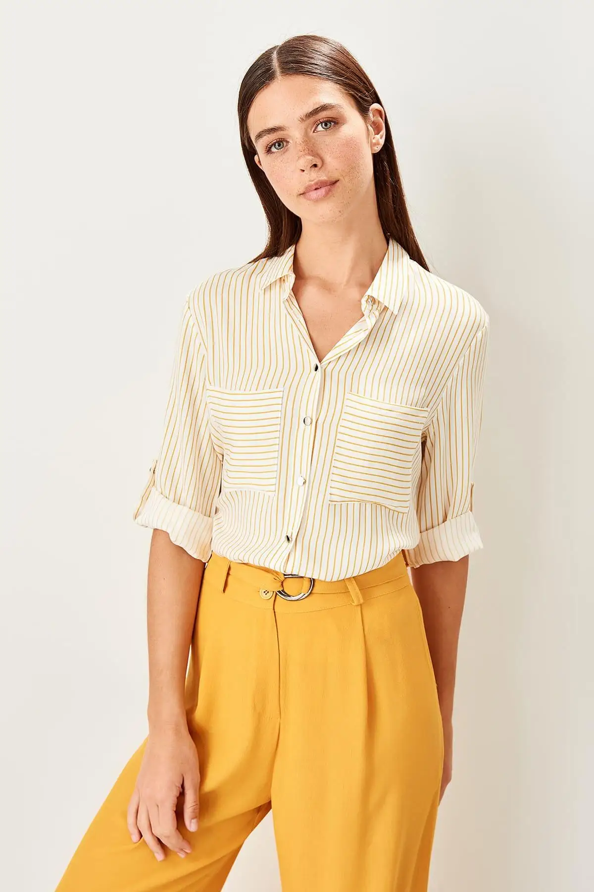 Trendyol горчичная рубашка в полоску TWOSS19ST0058| |