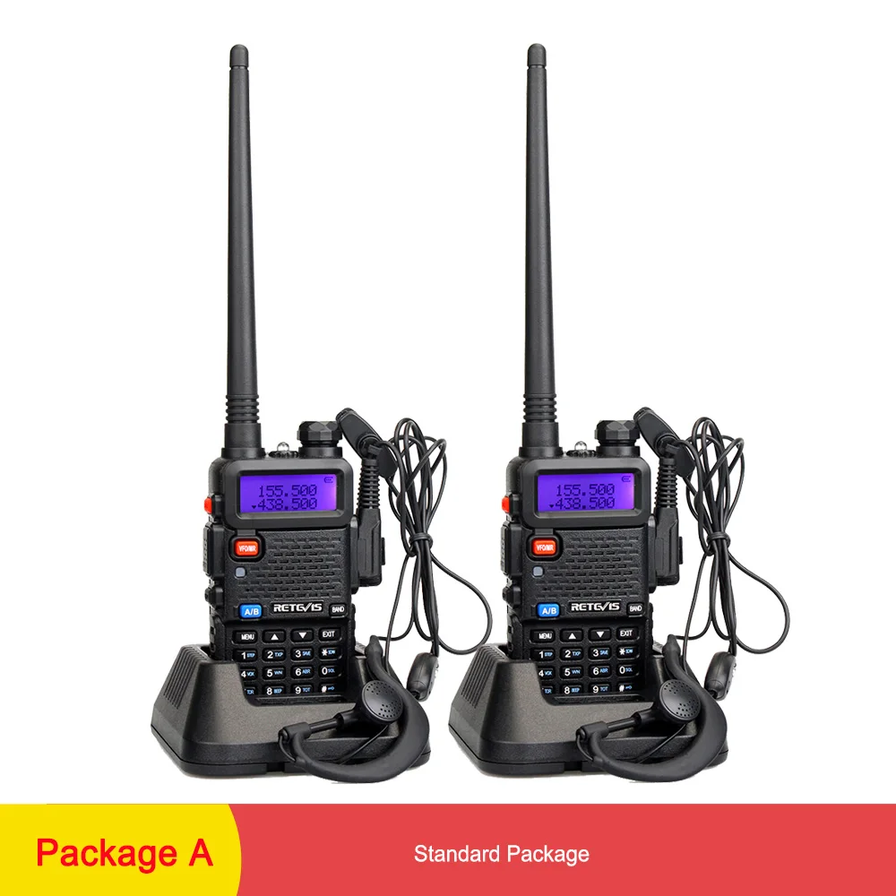 Package A 2 шт. RETEVIS RT5R портативная рация 5 Вт VHF UHF Двухдиапазонная двухсторонняя радиосвязь радиостанции VOX FM трансивер Рации - Цвет: Package A