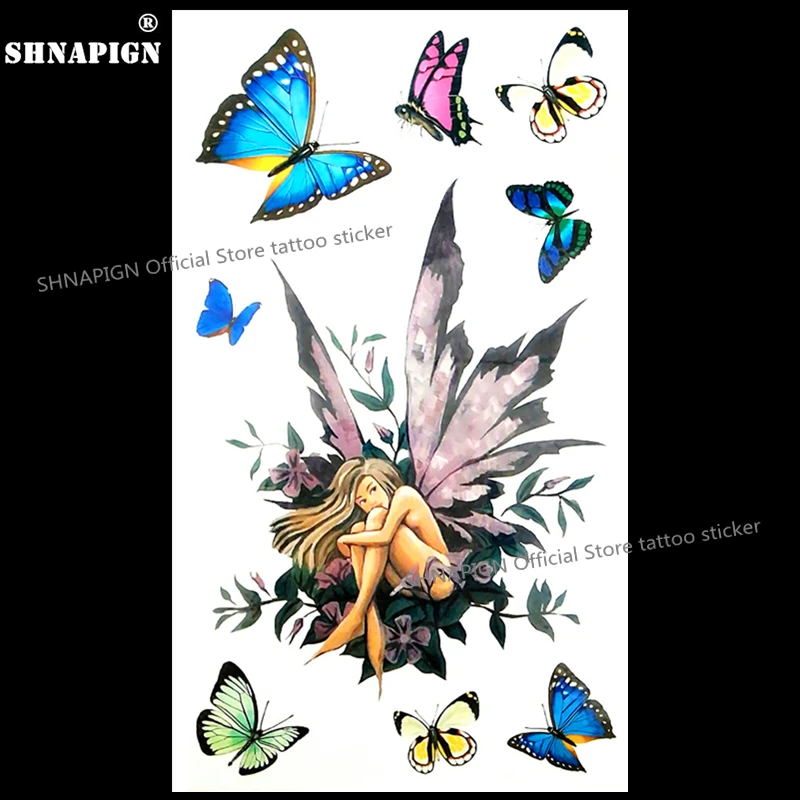 SHNAPIGN Бабочка фея леди временная татуировка боди арт на руку флэш тату наклейка s