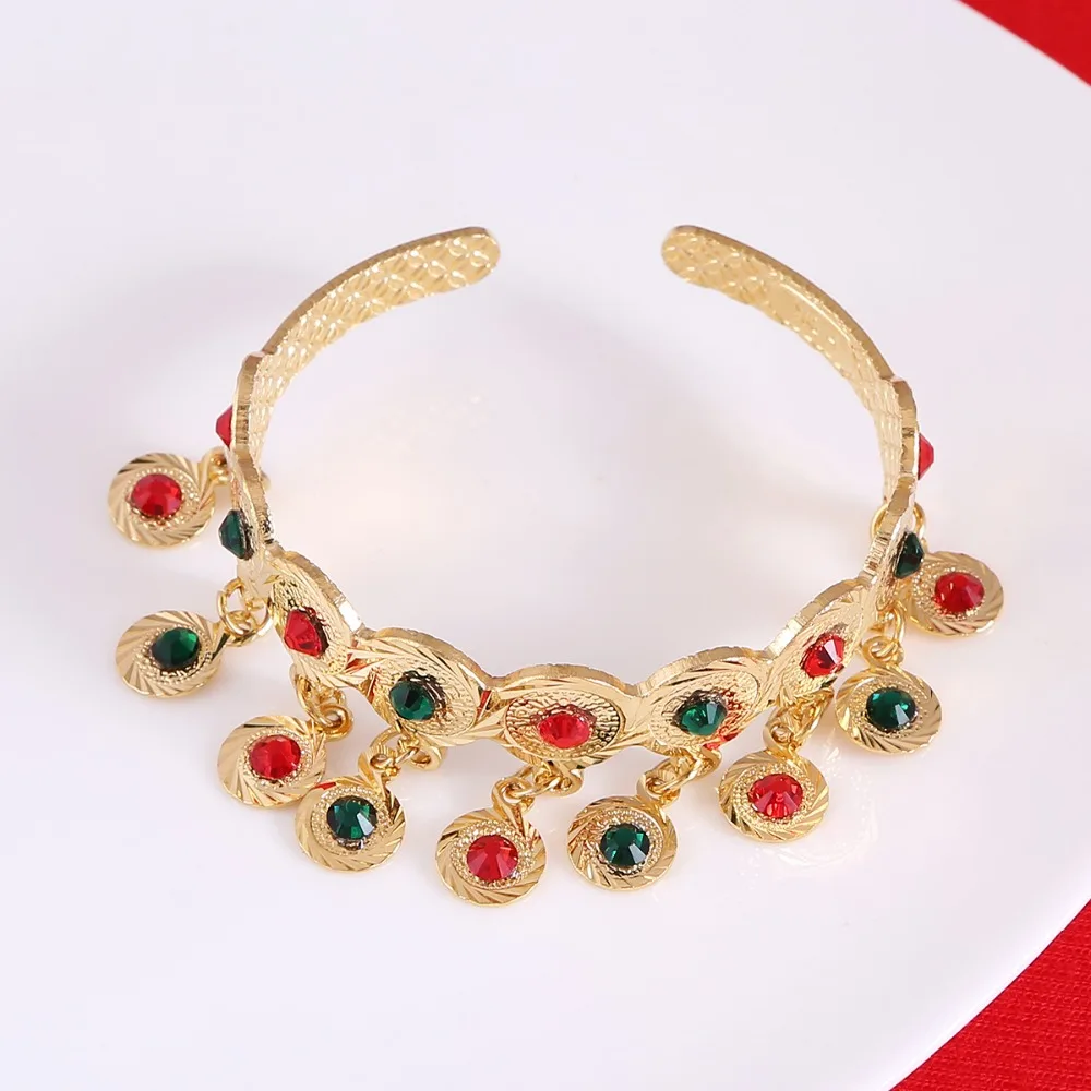 Cubic Zirconia Baby Bracelet Gold Color Bangle For Kids Jewelry With Red Blue Stone | Украшения и аксессуары
