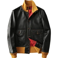 2021 new spring autumn fashion mens genuine leather sheepskin coat male vintage jacket stand collar black plus size 2xl 3xl