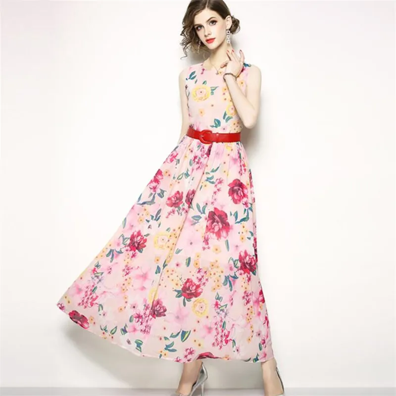 Летнее платье Новинка 2018 года модные женские туфли Элегантные Цветочный принт