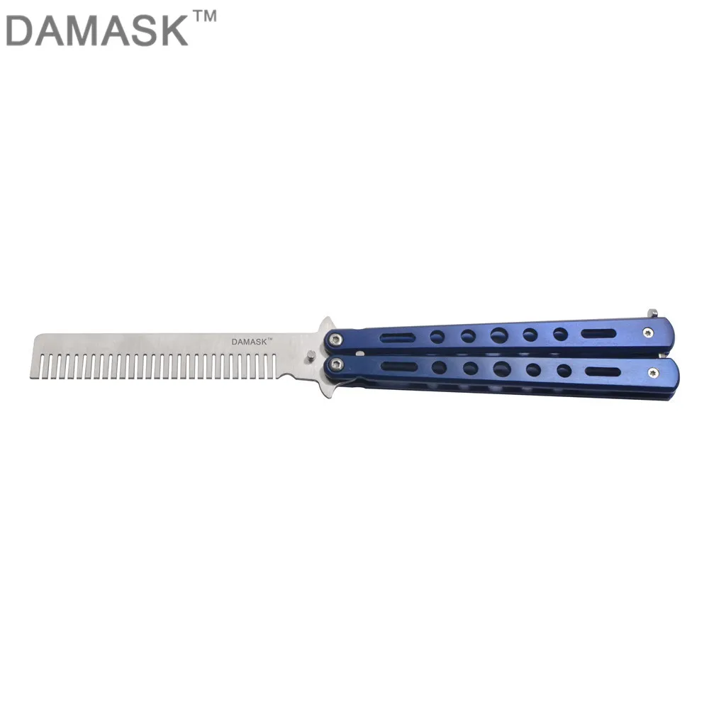 DAMASK без края тупое лезвие расческа Бабочка нож из нержавеющей стали складной